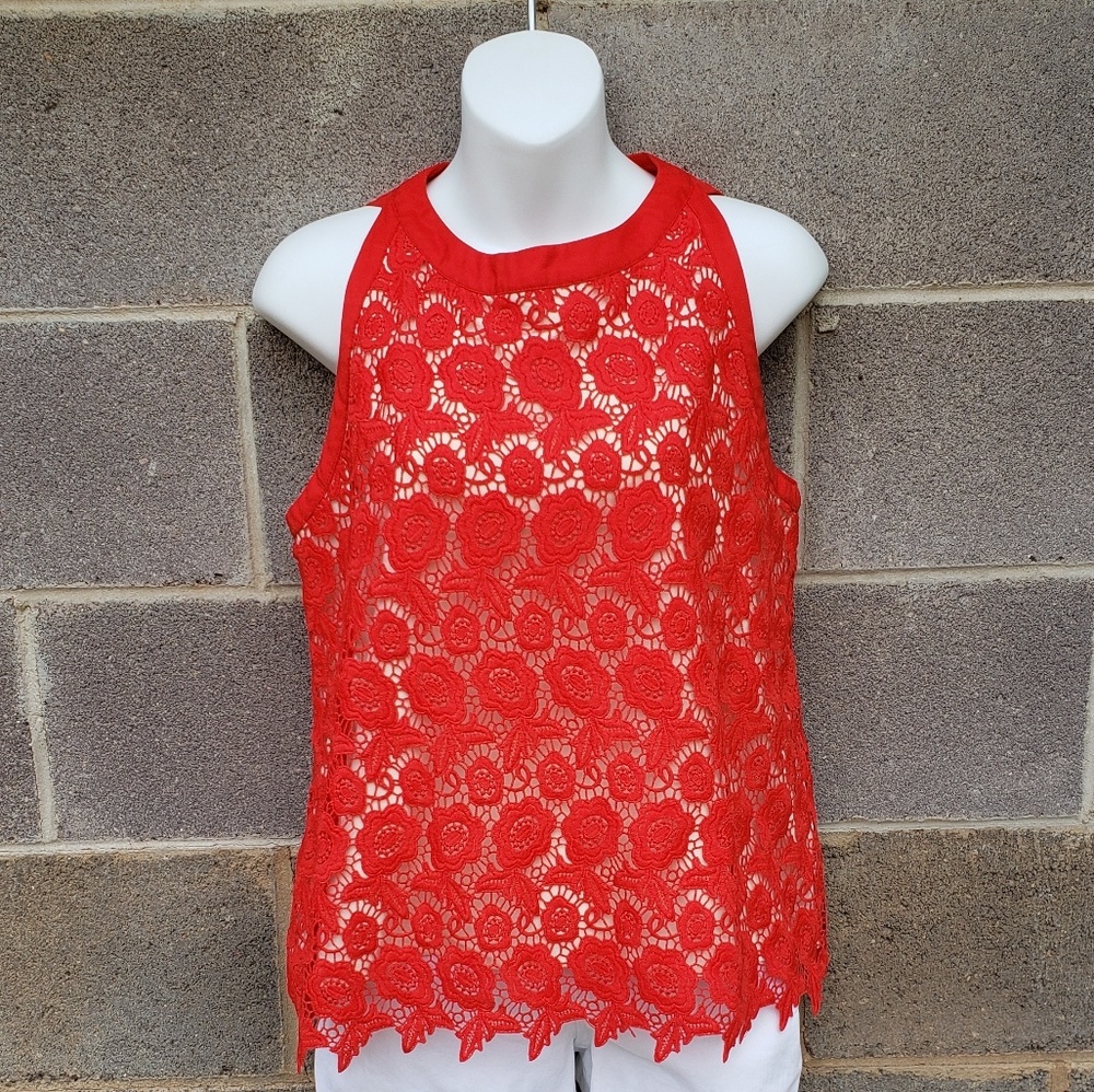 Red Floral Macrame Top